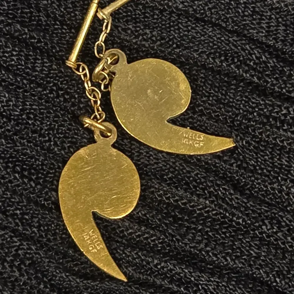Vintage Wells 14K Gold Filled Semicolon Dangle Earrings Threader Signed 14KGF